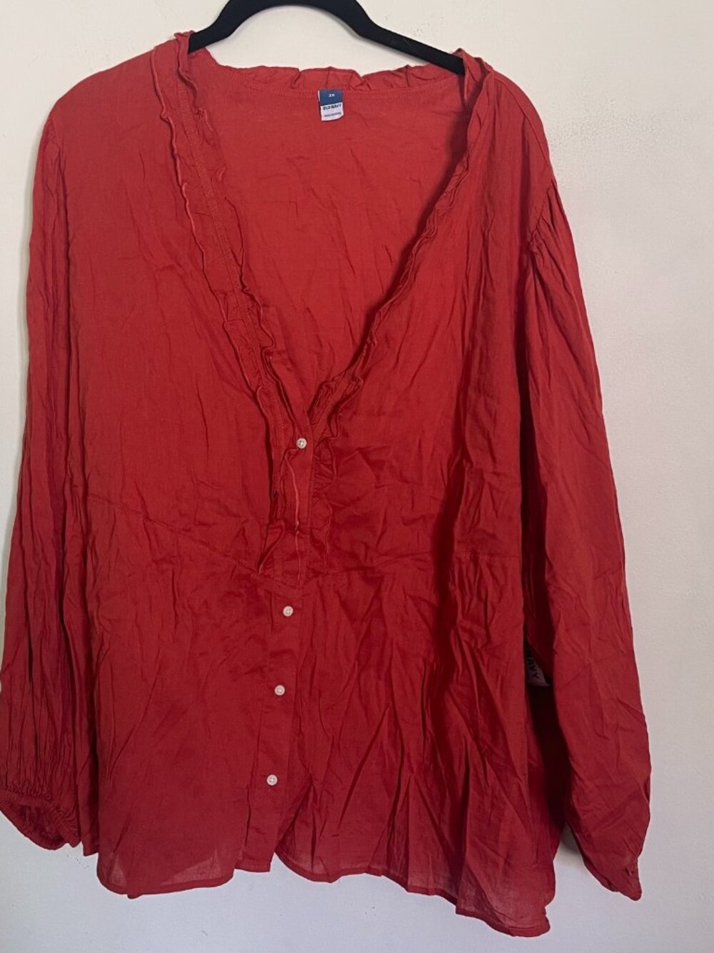 NWT Old Navy Women's Blouse 3X Red Orange Long Sleeve Front Button V-Neck T6